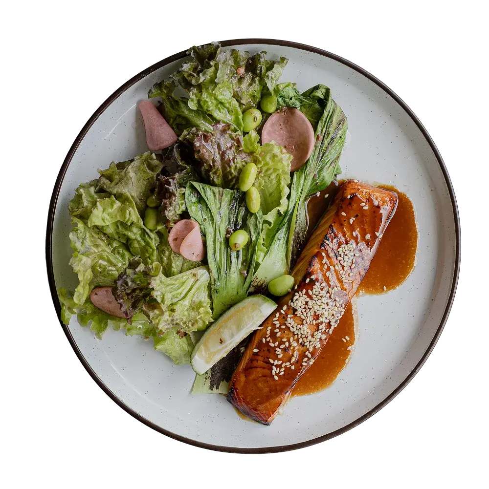 Miso caramel-glazed salmon